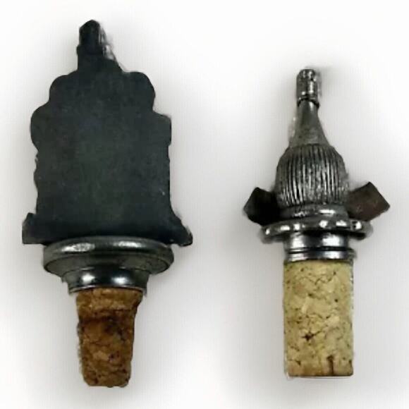 VTG Set of Two Pewter Italian Souvenir Cork Wine Bottle Stoppers Palazzo Aviano - Picture 2 of 11